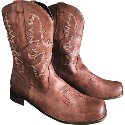 2020 New Men Shoes Embroider High Heel Leather Shoes Knee-High Cowboy Boots Stylish Western Boots Vintage Long Tube Knight Boot