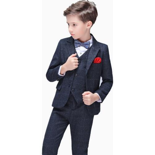Flower Boys Autumn Witner Plus Velvet Suit Sets Children Blazer Vest Shirts Pants Bowtie 6PCS Outfit Kids Wedding Party Costume