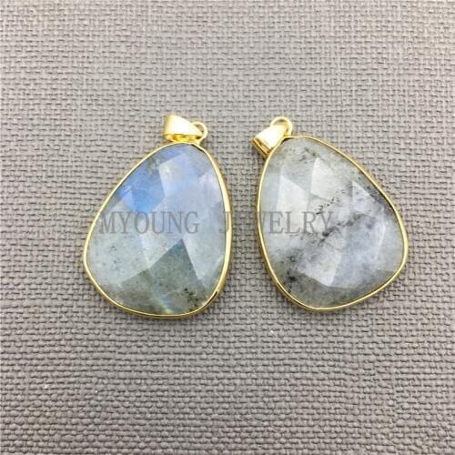 Faceted Water Drop Shape Blue Flash Labradorite Stone Necklace Pendants For Jewelry Making MY0294