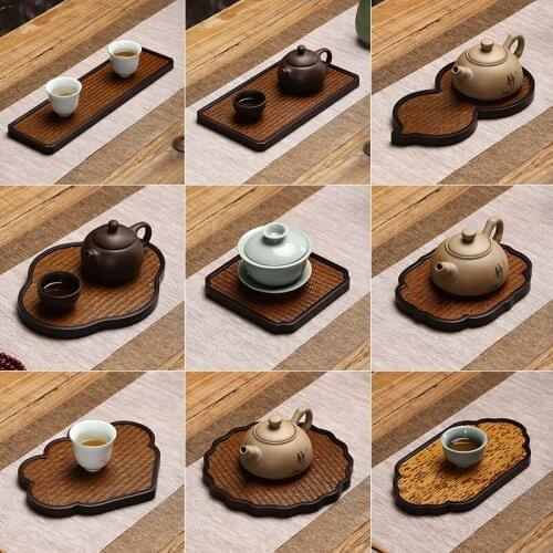 Natural Bamboo Tray Tea Culture Tea Cup Teapot Trays Home Office Tea Table Decoration Chinese Style Mini Household Pot Pad Mats