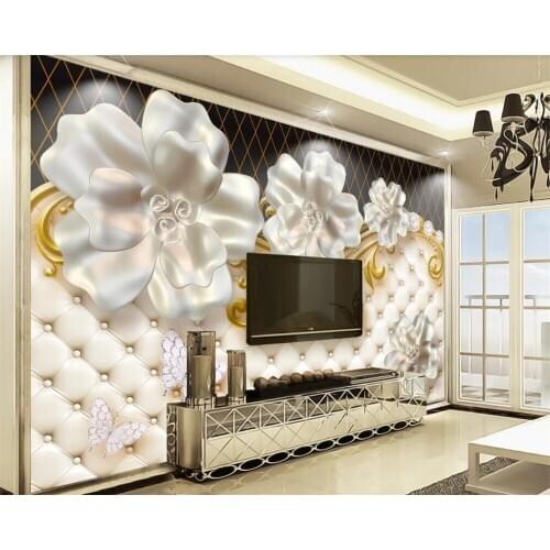 Custom wallpaper mural 3D three-dimensional jewelry flowers high-end luxury soft package TV background wall decoration painting