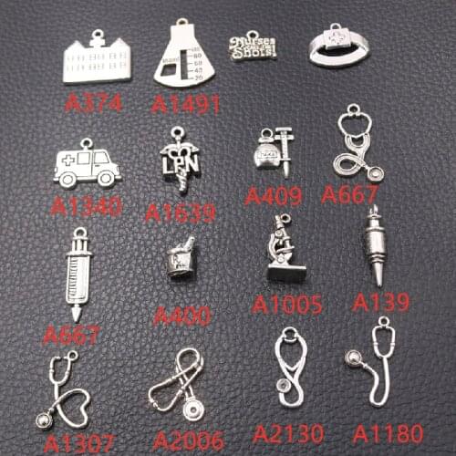 1 Pack Silver Plated Health Medical Equipment Pendant Retro Bracelet keychain Metal Accessories DIY Charms Jewelry Crafts Making