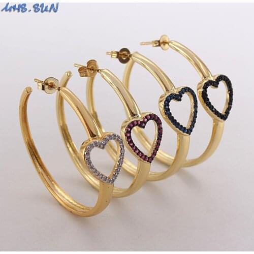 MHS.SUN Luxury AAA CZ Heart Hoop Earrings Fashion Women Girls Zircon Loop Earrings Vintage Gold Color Ear Jewelry For Lover Gift