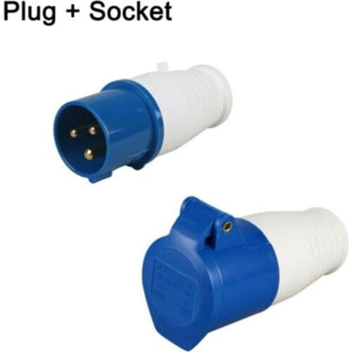 240V 16A 3 Pin Blue Industrial waterproof Plugs& Socket Male/Female IP44 2P For Caravan Motorhome Trailer Truck Yacht