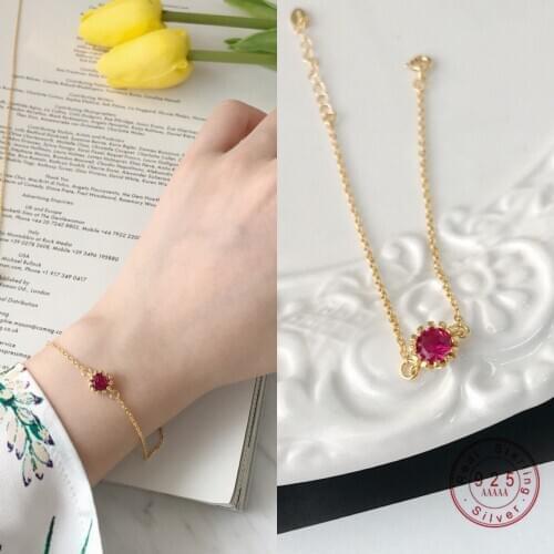 S925 Sterling Silver Plating 18K Gold Red Corundum Bracelet Woman Elegant Classic Bride Engagement Wedding Jewelry