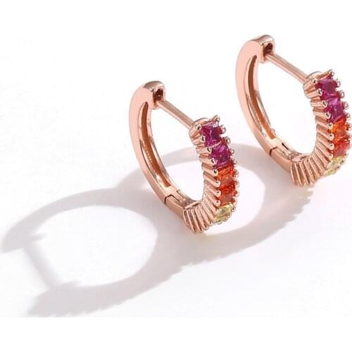 925 Sterling Silver Earring Fashion Rainbow Colored Zircon Color Epoxy Ear Ring Buckle INS Style Trend Woman Girl Ear Jewelry