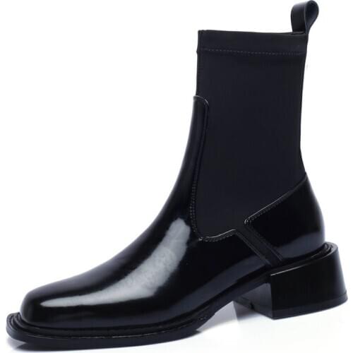 SKLFGXZY Women boots Genuine leather Chelsea boots Female boots The new fashion black Square head