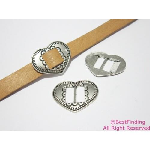 Buckle slider 10x2mm leather Heart buckle slider Flat leather findings