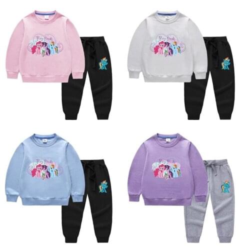 My Little Pony Cartoon Spring Autumn Girls Tracksuit Kids Long Sleeve Hoody+ Pants Set Children Clothing Infant Sets Sport Suits