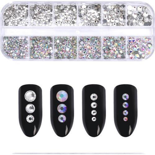 Shellhard 1 Box AB Color Clear Glitter Nail Art Flat Back Rhinestones Charm Gems DIY Nail Rhinestones Nail Art Decorations