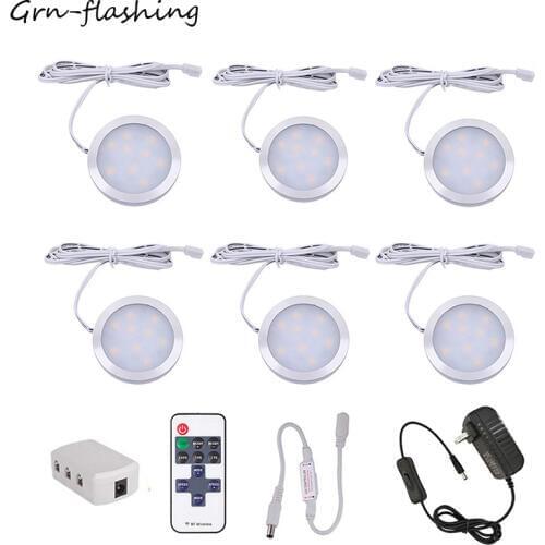 LED Under Cabinet Lights Kit Remote Control Dimmable Puck Lights 12V Closet Lighting For Car Bedroom Kitchen Bookshelf Showcase