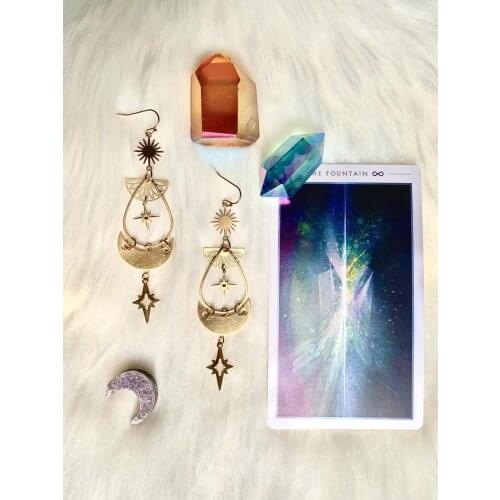 Tarot earrings, Witch earrings, Sun and moon earrings, Space earrings, Celestial earrings, Moon and star earrings, Chandelier ea