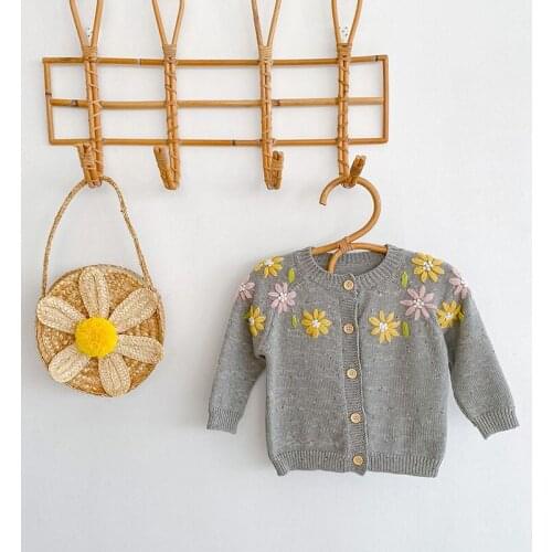 Spring Autumn Knitted Cardigan Sweater Baby Children Clothing Girls Sweaters Kids Baby Embroidered Cotton Yarn Clothes Winter