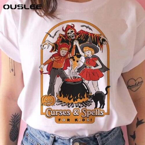 OUSLEE Death Demon Harajuku T Shirt Women Summer Satanist T-shirt Female Casual Evils Fairy Series Top Tees Streetwear Plus Size
