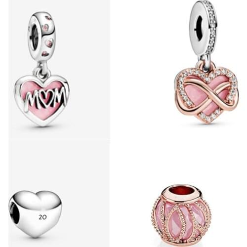 New 100% 925 sterling silver endless love pendant zircon charms beads fit Pan bracelet woman DIY jewelry gifts