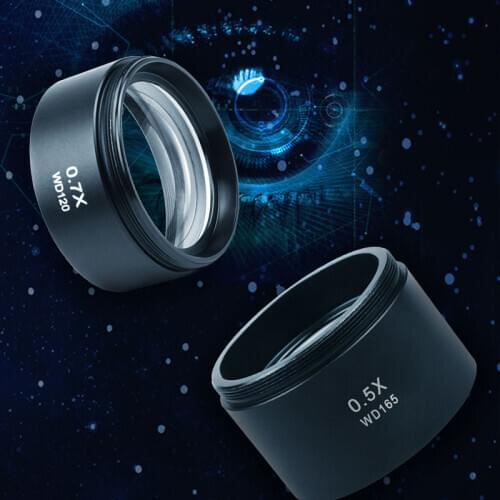 1Pc WD165 WD120 0.5X 0.7X Trinocular Microscope Stereo Microscope Auxiliary Objective Lens Metal Barlow Lens 48mm Thread