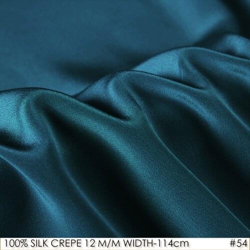 100% SILK CREPE DE CHINE 114cm width 12momme Pure Mulberry Silk Fabric DIY Patchwork Sewing Fabrics Sea Blue 54