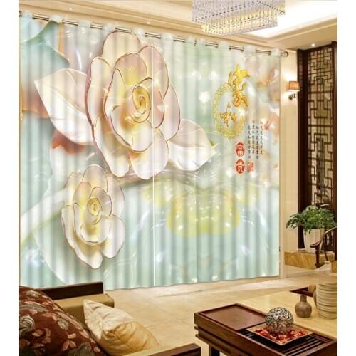 3D Curtain Printed Curtain Depicting Jade carving flower Bathroom Shower Curtain Custom Any Size 3D Curtains