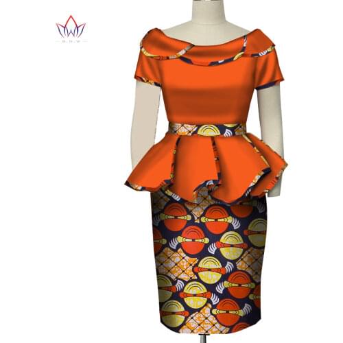 Plus Size Africa Skirts Set Cloth 5XL Ankara Indian African Colorful Women Short Sleeve Work African Style Dress Natural WY5140