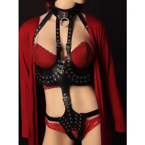 Punk Rivet Body Harness Bondage Leather Erotic Set Women Neck Bondage Collar Goth Sexy Garter Belts Stockings BDSM Adult Games