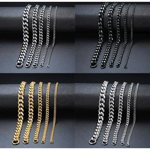 Simple 3.2mm Wide Stainless Steel Curb Cuban Link Chain Bracelets for Men Women Unisex Wrist Gifts Jewelry