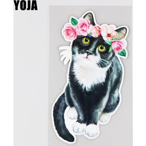 YOJA 9.5×17CM Cat With Wreath Cartoon Car Stickers Scratch Occlusion Decoration Accessories 19B-0080