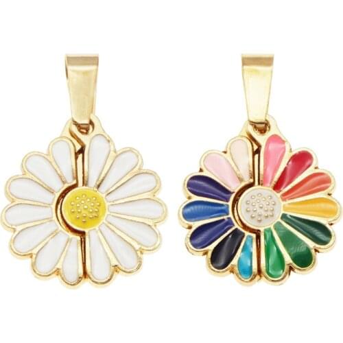 Julie Wang 4PCS Enamel Daisy Flower Charms Openable Alloy Pendant Bracelet Earring Jewelry Making Accessory