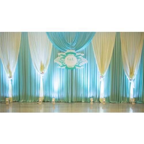 Express free ship New Design Tiffany Blue Wedding Backdrop Curtain decoration romantic wedding curtain with swags sequin