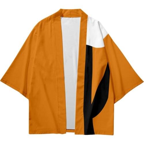 Simple Pattern Printed Splicing Kimono Cardigan Men Japanese Traditional Casual Loose Coat Pants Asian Clothes Harajuku