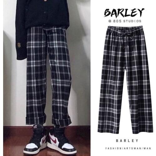 Plaid pants childrens Korean loose trend spring new tide Harajuku style wide leg casual pants