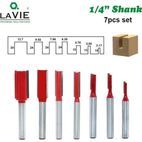 LA VIE 7pcs 1/4 Inch 6.35mm Shank Single Double Blade Straight Bit Router Bit Milling Cutting for Wood Tool Trimming MC01012