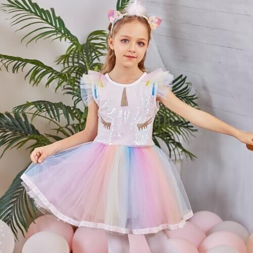 Unicorn Ballet Dance Costume Suit For Girls Birthday Clothes Fairy Tutu Dance Wear Sequins Kids Stage Performance Wear JL1332