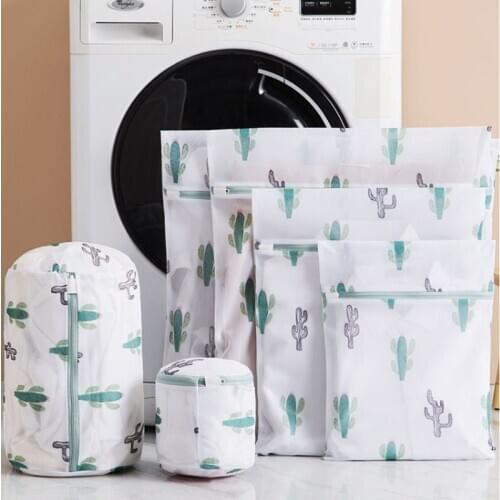 6 Sizes Polyester Mesh Wash Laundry Bag For Clothes Underwear Household Protected Lingerie Bra Washing Bag Cactus Printing Bags