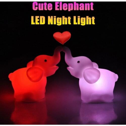 Cute LED Night Light Lamp Elephant 7 Changing Colors Atmosphere Lamp with Battery Baby Bedside Bedroom Decor Children Gift