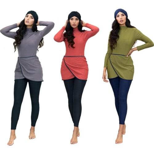 Muslim Swimwear Women Modest Islamic Swimming Clothes Hijab Long Sleeves Sport Swimsuit 3pcs Burkinis Wear Bathing Suit Lady XL
