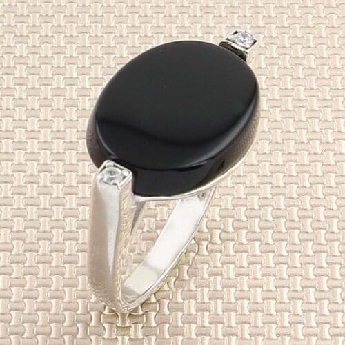 Elegant Oval Black Onyx Stone Men Silver Ring With Symmetrical Motif Made in Turkey Solid 925 Sterling Silver