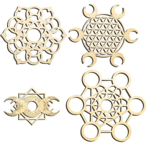 Flower of Life Energy Stone Base Wooden Mesh Purification Crystal Healing Plate Wall Decor Meditation Crystal Base Display Stand