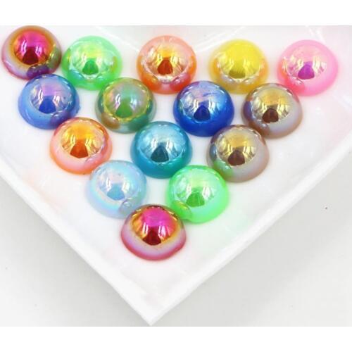 New Fashion 40pcs/Lot 12mm Mix AB Colors Flat back Resin Cabochons Cameo G5-37