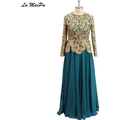 Gold Lace Teal Chiffon Mother of The Bride Dress CMT84