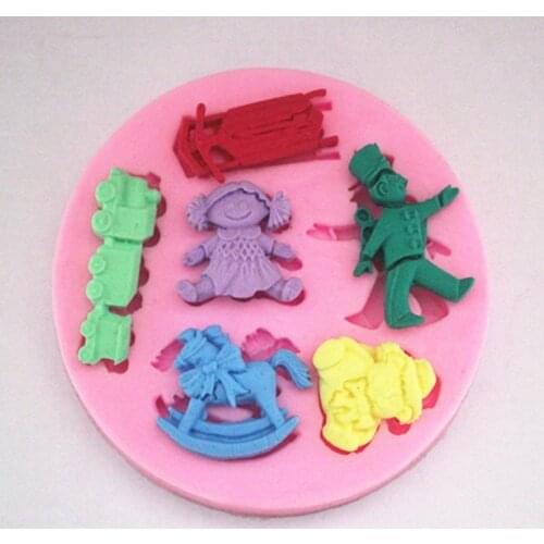 Train girl carrousel silicone fondant cake molds soap chocolate mould for the kitchen baking FM231