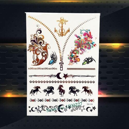 Sexy Shoulder Decals Flash Temporary Tattoo Gold Anchor Horse Star Moon Jewel Design Waterproof Tattoo Sticker Body Art PYH-113