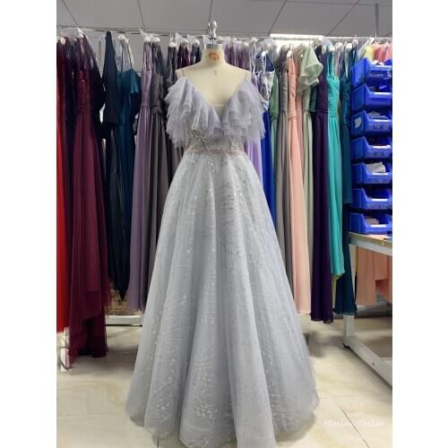 Silver Evening Dress 2021 different color luckgirls pleated Sequins straplesss leeveless Customizable fashion Moncini Tailor