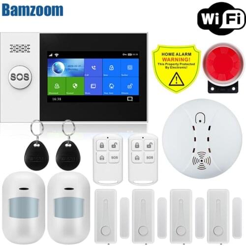W4B 4.3 Inch TFT Screen WIFI GSM Home Burglar Security Alarm System Wire Motion Detector APP Control Fire Smoke Detector Alarm
