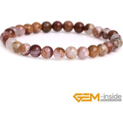 Trendy Natural GEM- inside 6mm 8mm Brown Aqua Nueva Agates Round Shape Beaded Fashion Bracelet 7" Women Gift Wholesale