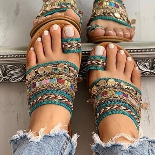 Women Shoe Summer Greek Style Boho Folk-Custom Artisanal Ladies Flat Slippers Casual Breathable Comfortable Beach Women Sandalsg