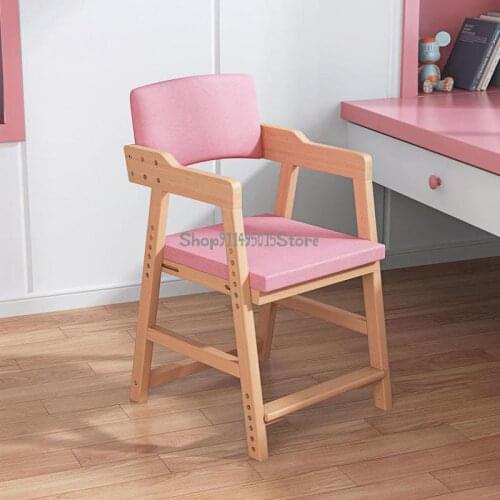 Solid Wood Childrens Learning Writing Chair Can Lift Dining Chair Primary School Pupils Sitting Posture Correction Chair