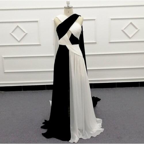 Molanda Hung Evening Dress Black and Ivory Chiffon Long Cape SJ795