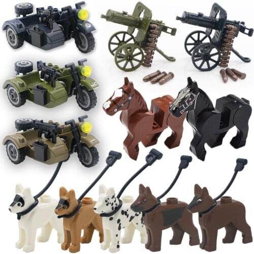 Military Weapon Gun Horse Vehicle City Police Dog Soldier WW2 Army Accessories Creative MOC Bricks Building Blocks Toys Kid Gift