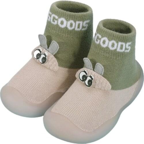 Toddler Baby Knitted Non-Skid Slipper Socks Cartoon Rabbit Rubber Bottom Shoes Q1FE
