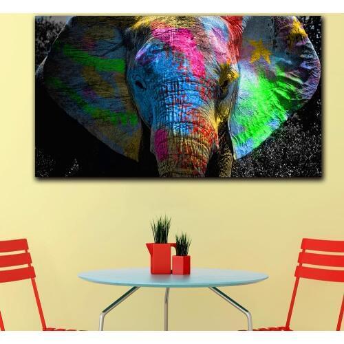 Wxkoil Art Printed Colorful Painted Elephant Canvas Painting For Living Room Home Decor Oil Painting On Canvas Wall Painting